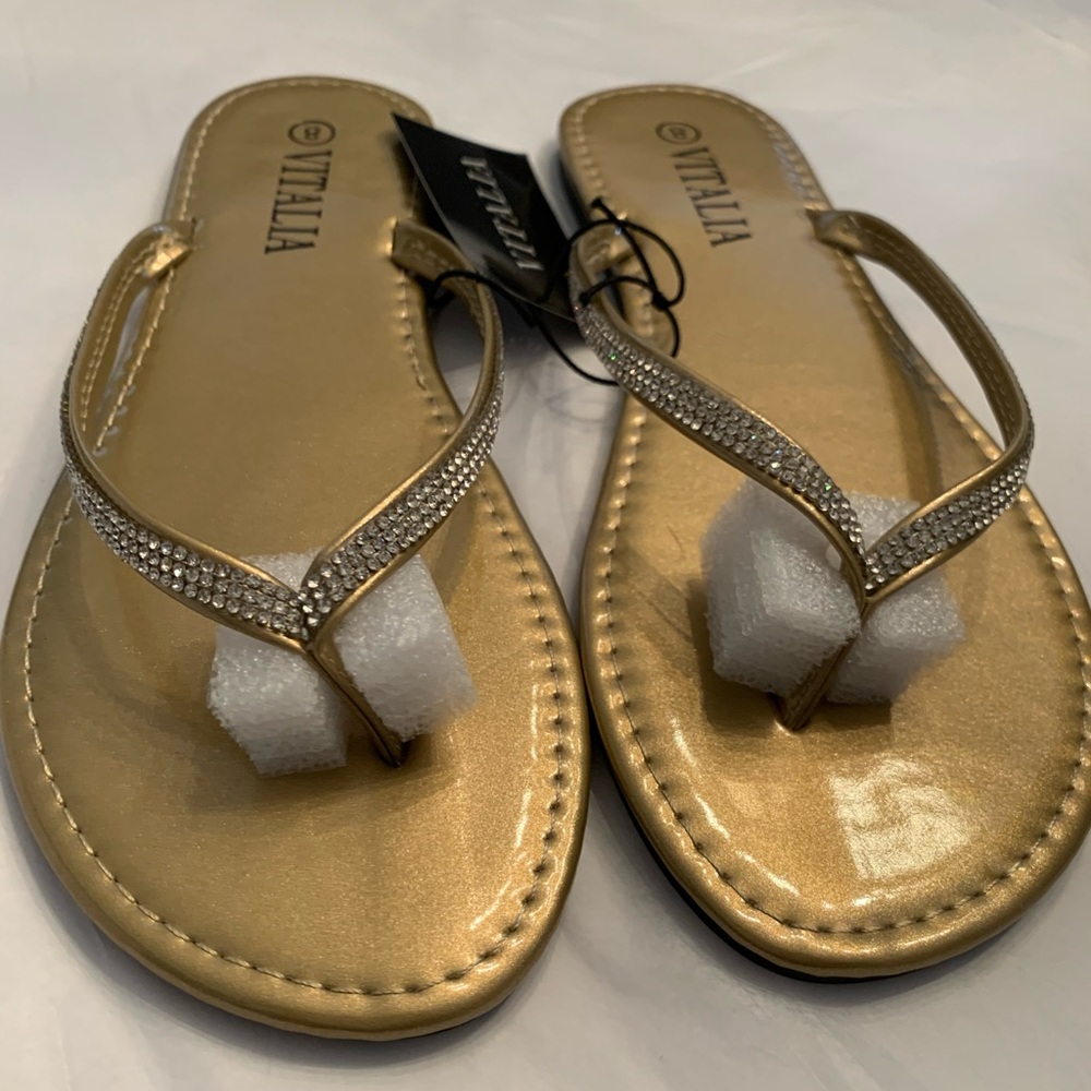 Gold flip flops with rhinestones **FINAL SALE**